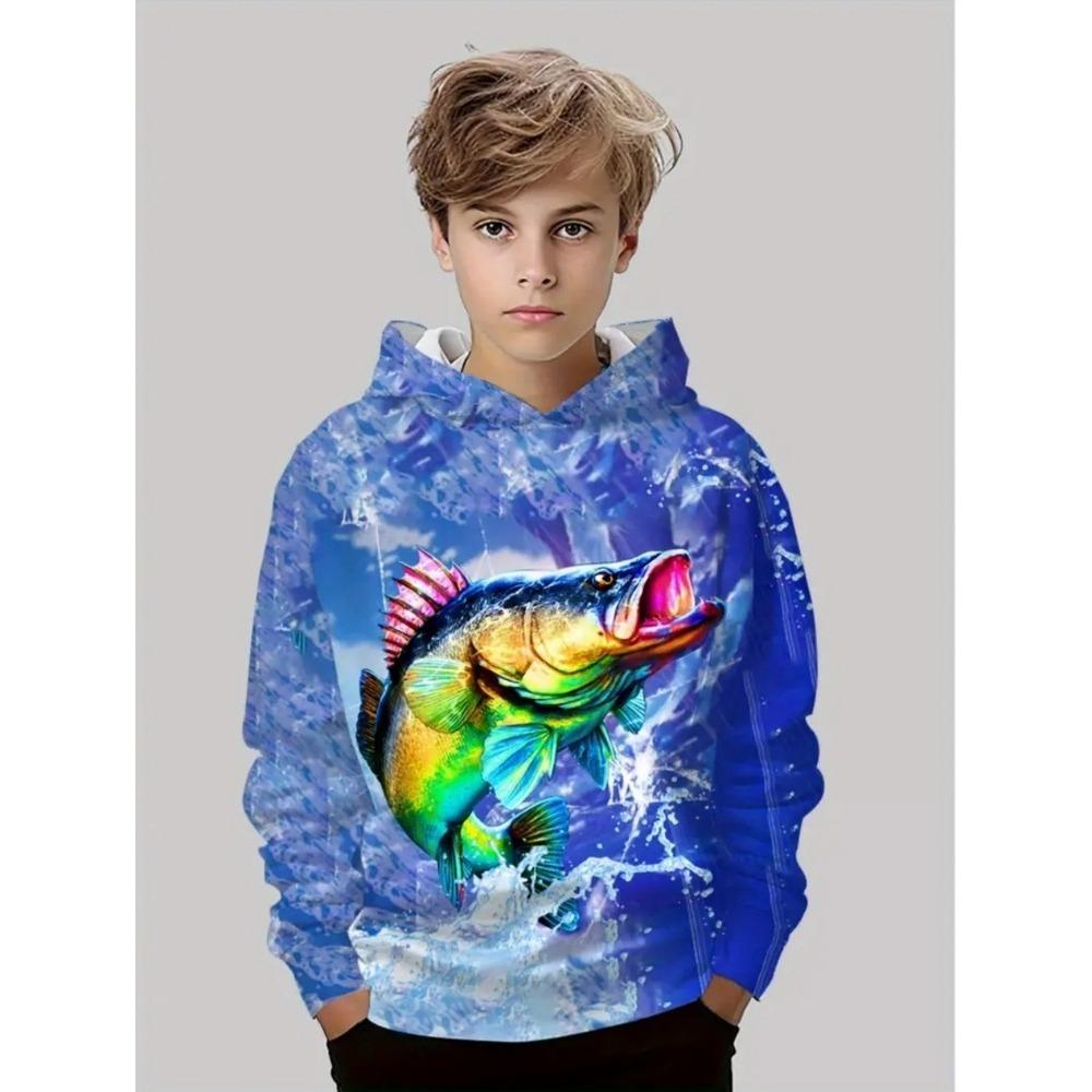 Boy Clothes Fishing Print Children's Hoodies Loose Casual Child Sweatshirt Fashion Tops Outdoor Comfortable Children's Clothing