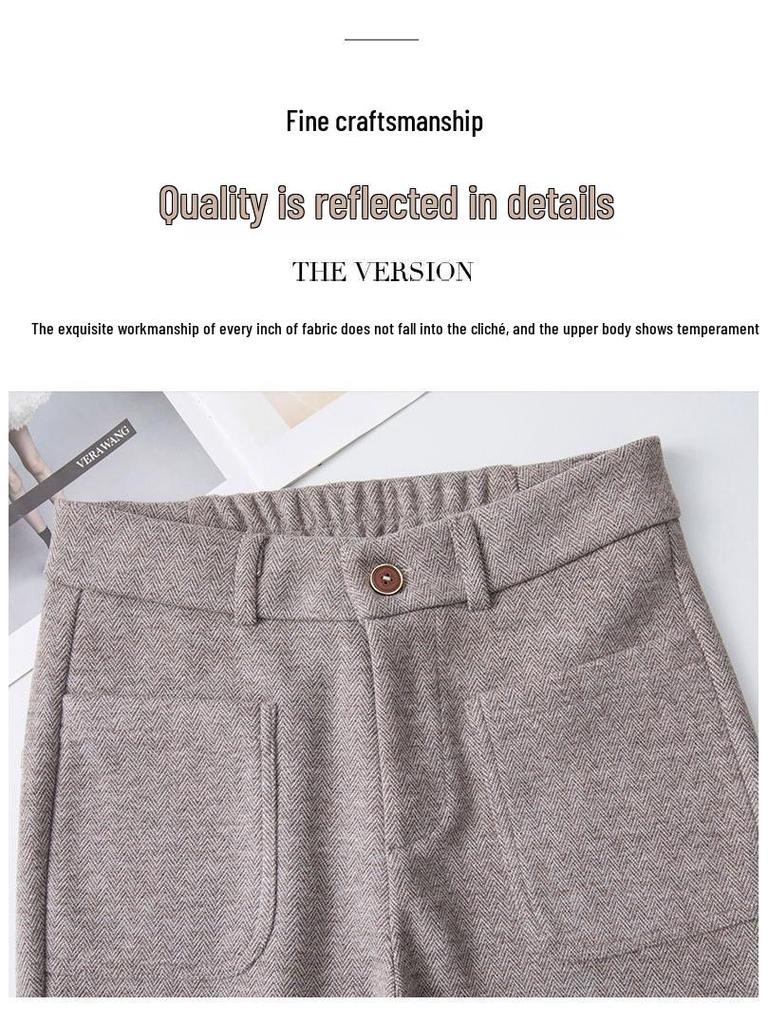 Women's High-Waisted Wool Micro-Flared Pants - Slimming Straight Leg for Spring and Autumn 2025