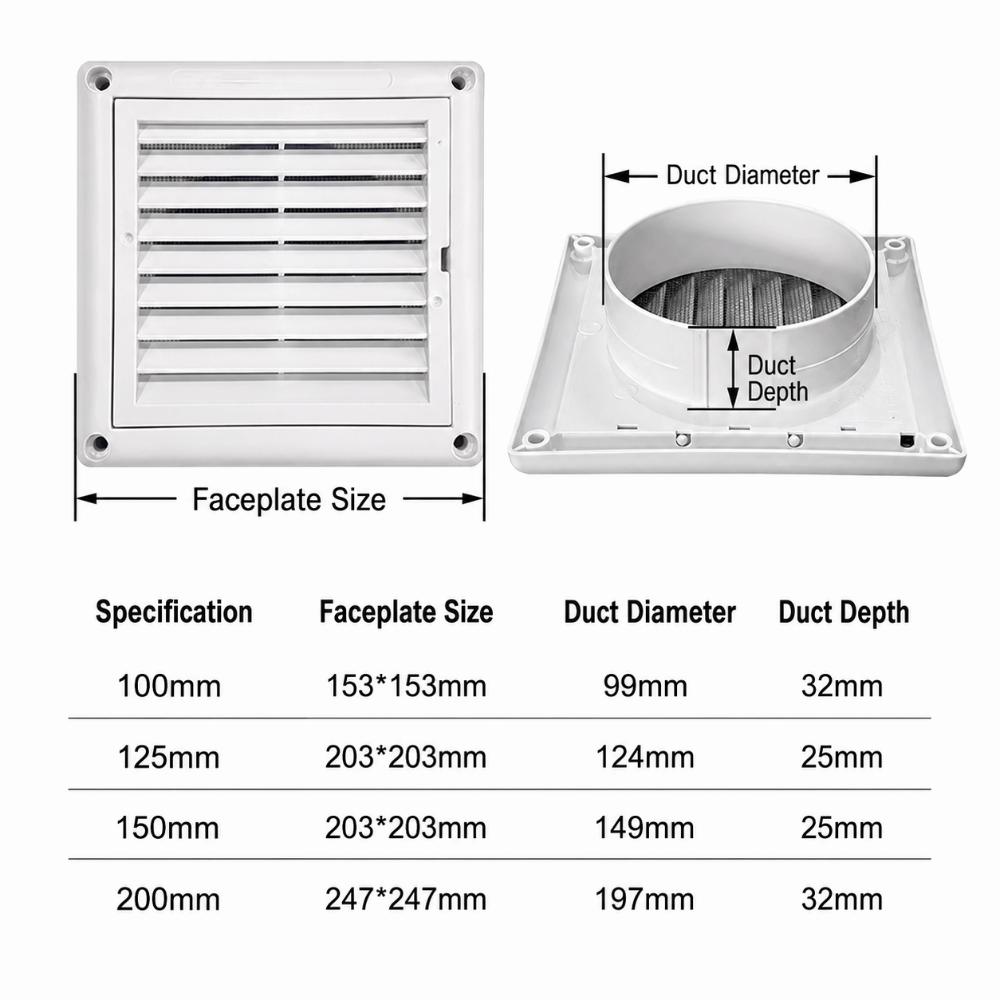 Plastic Vent Grille Square Pipe Vent Easy Install Wall Vent