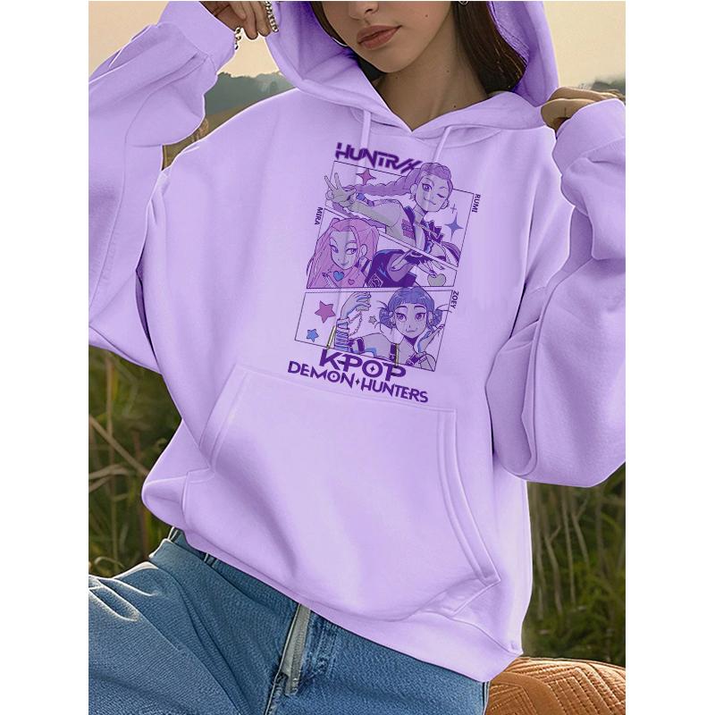 Kpop Demon Hunters Tiger Pocket Hoodies Manga Harajuku Hoody Hooded Women's Autumn Winter Sweatshirts Girls Pullovers Clothes