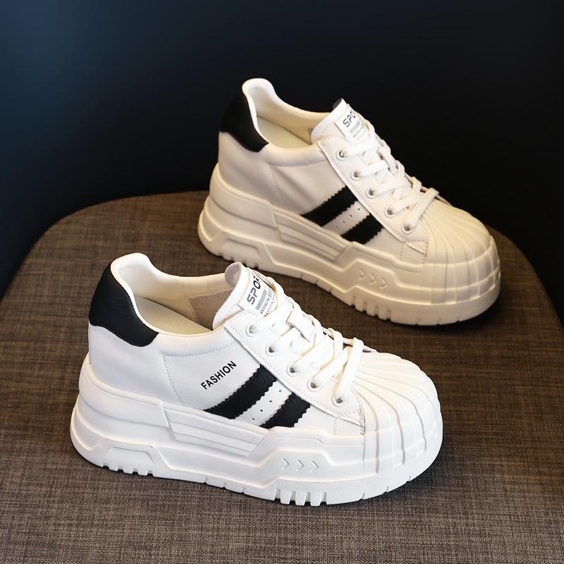 

Женские белые кроссовки на платформе со скрытым каблуком, толстой подошвой и дышащим дизайном - Идеальны для повседневной осенней носки Size 39 чёрный