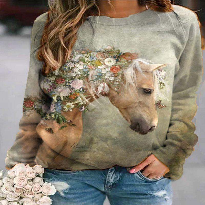 

Новинка осені та зими 2024 року, жіноча футболка великого розміру Y2K з довгим рукавом і 3D-милим принтом із зображенням тварин, повсякденний повсякденний пуловер Y2K 5XL