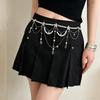 Shiny Rhinestone Pentagram Waist Chain For Women Bling Crystal Pearl Chain Tassel Belt Body Chain Y2K Jewelry