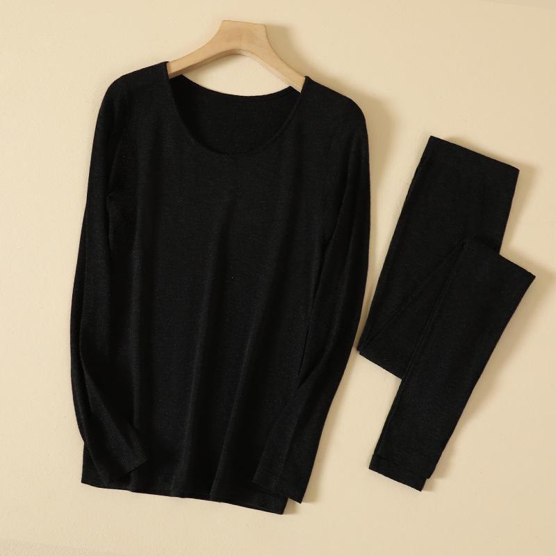 Women's Thermal Velvet Slim Fit Round Neck Underwear Set for Autumn