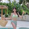 Dopamine Color Split Swimsuit Female Solid Color Thin Sexy Pure Desire Korean Version Ins Bikini Gauze Skirt Three-piece Set