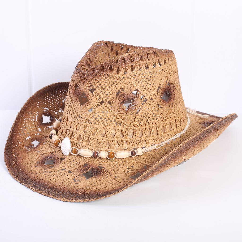 Popular sombrero de vaquero occidental hueco clásico europeo y americano, moda para hombre y mujer, sombrero de paja transpirable para vacaciones, protección solar