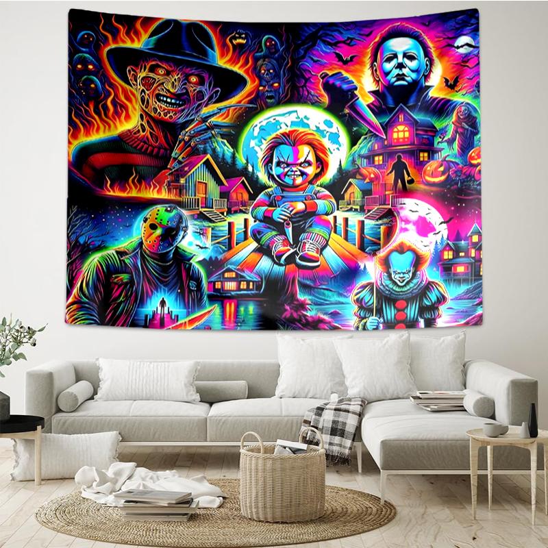 Halloween-horror Print Tapestry, Backdrop, Easy Setup, Ideal for Bedroom, Office & Living Room, with Aesthetic Wall Hanging Decor.