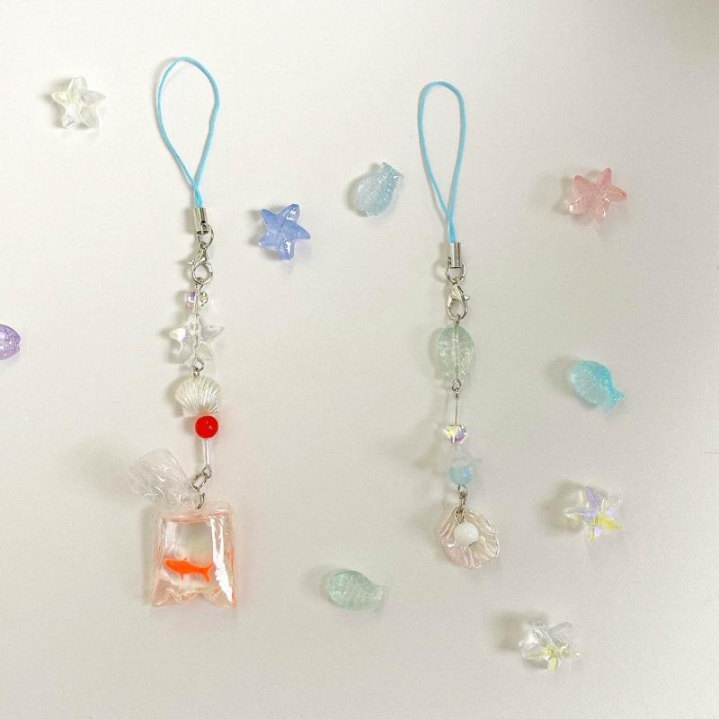 Adorable Beaded Phone Strap Chain Handcrafted Mobile Phone Accessories Pendant Unique Style Ocean Themed Gift for Girl