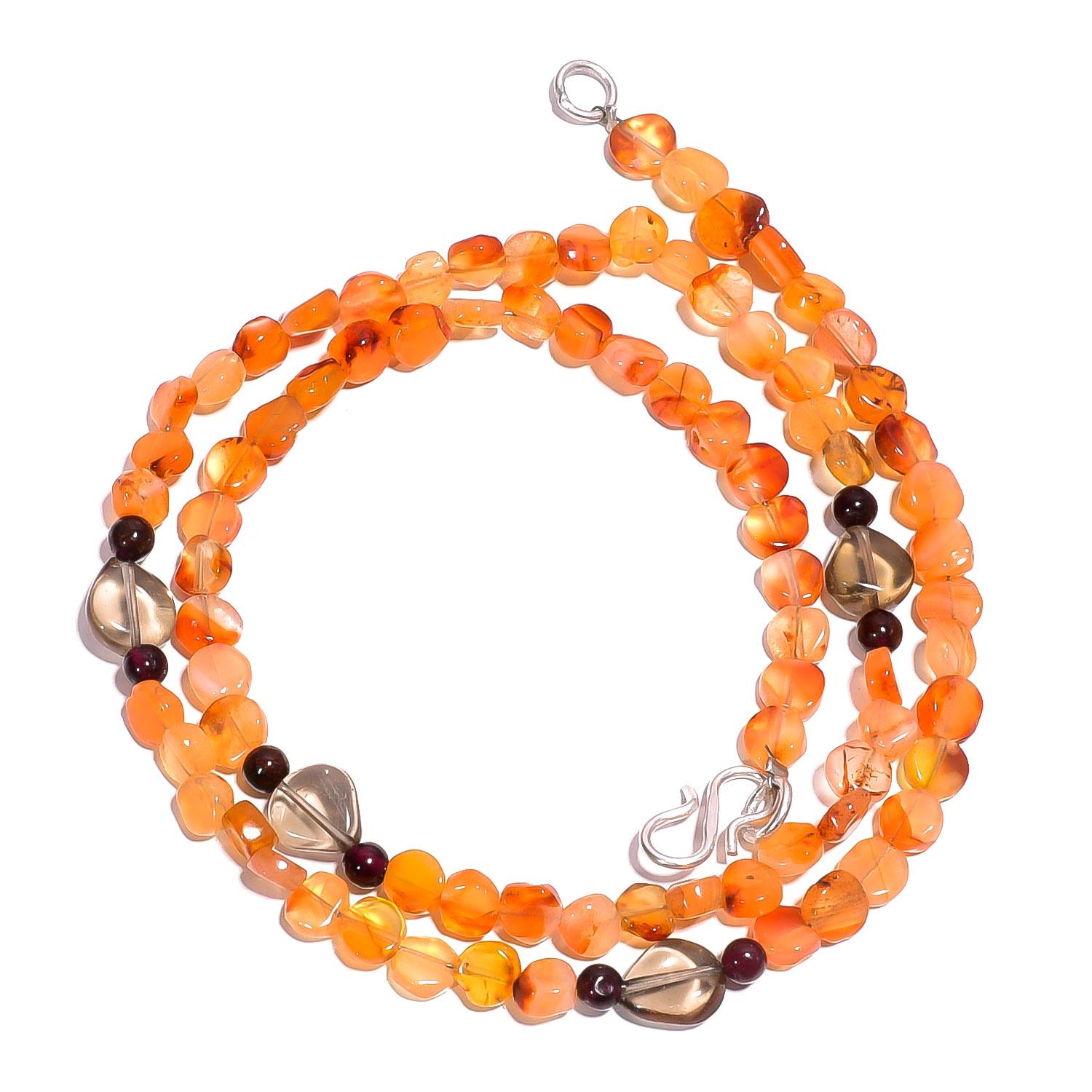 

Натуральный сердолик дымчатый кварц гранат драгоценный камень гладкие бусины ожерелье 17 UB-4056 UB-4056