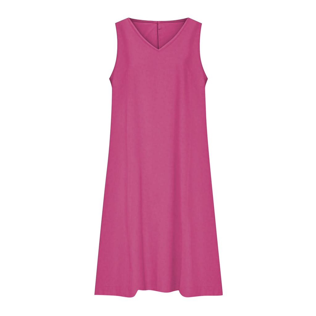 Women's Fashionable Solid Color V Neck Sleeveless Slim Fit Back Zipper Dress