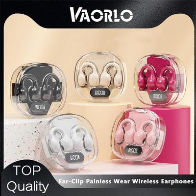 VAORLO Drahtlose Kopfhörer mit LED-Digitalanzeige und Ohrclip, schmerzfreies Tragen, Headset, HiFi-Stereo-Musik mit Mikrofon zur Geräuschunterdrückung für alle Smartphones