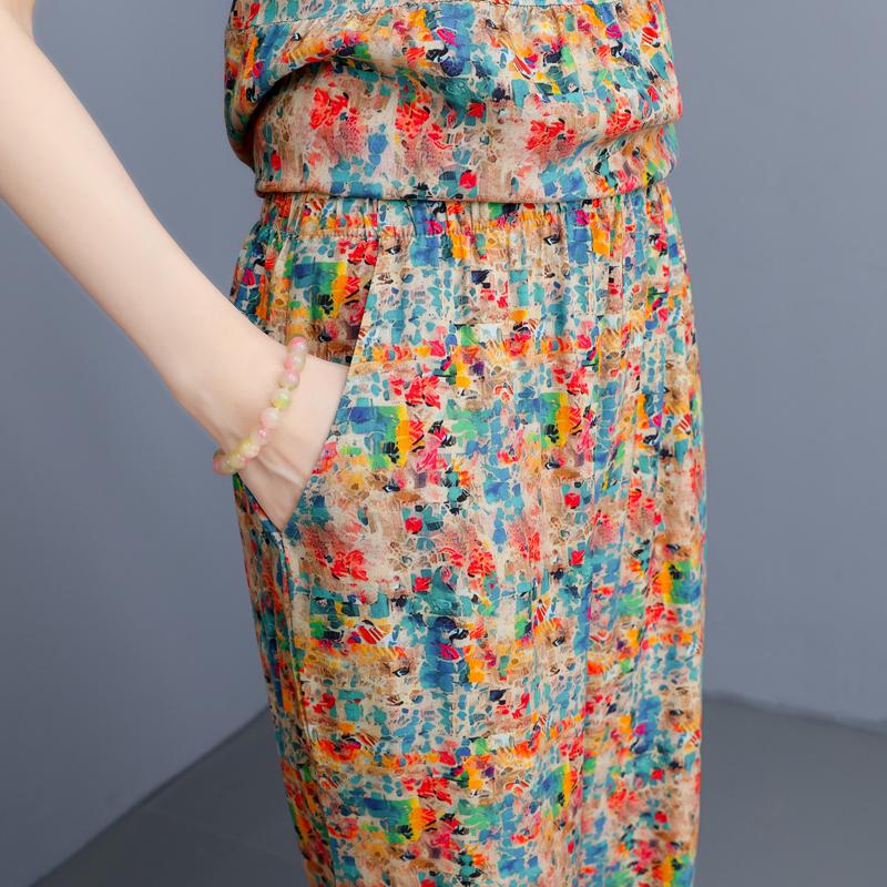 Plus Size Elegant 2 Piece Sets Women Summer Clothes Vintage Loose Print Pants Sets