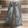 LUXEON American Harajuku Vintage Print Jeans Y2K Women Washed Gray Straight Pants Street Gothic Loose Unisex Trousers Tide