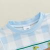 Baby Boys Girls Rompers Short Sleeve Round Neck Duck Embroidery Checkered Print Bodysuit Playsuit