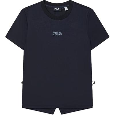 Fila Emerald Soft Minimalist Comfortable Split Hem Short Sleeve T-Shirt Women Tops Legendary-Blue F11W434103F-NV
