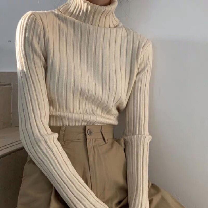 2024 autumn and winter new turtleneck bottoming shirt women's slim-knit long-sleeved sweater