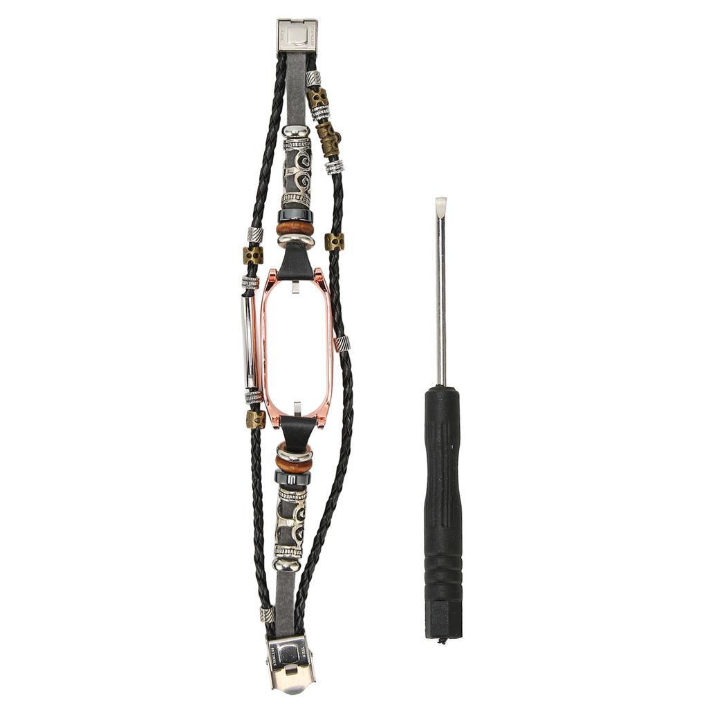 For Xiaomi Mi Band 7 Lærreim Metallspenne Retro DIY Smartklokkerem Erstatningsarmbånd Svart og Gull