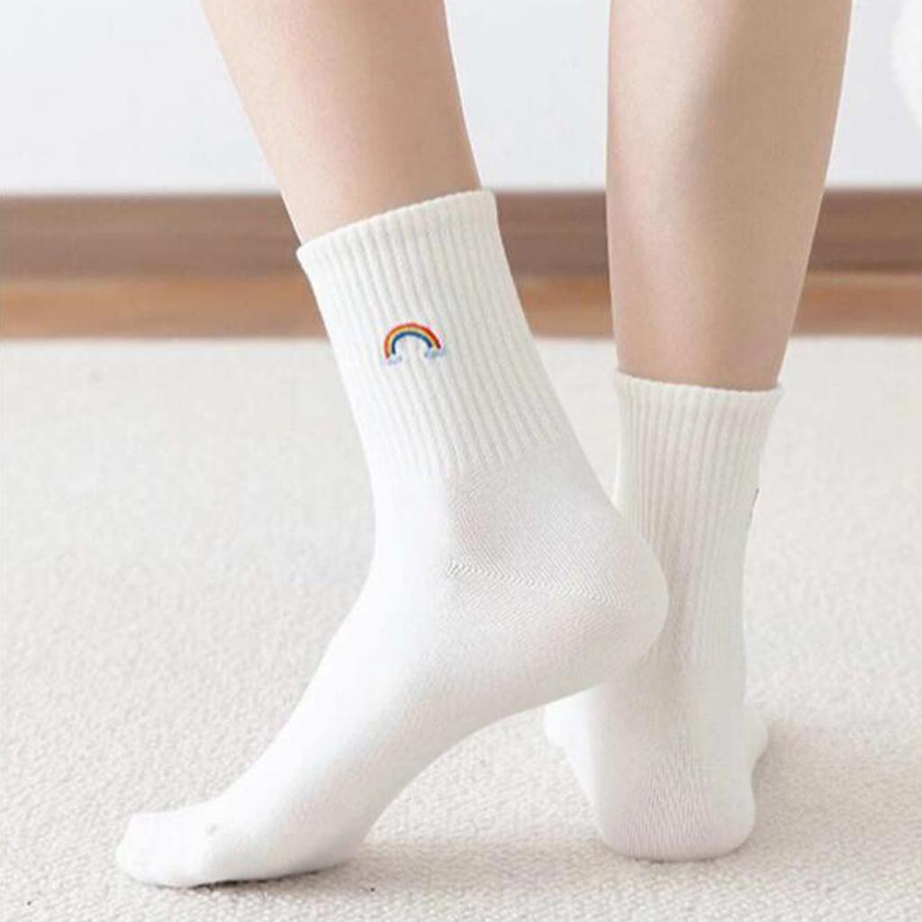 Women's Cotton Breathable Socks Embroidery Animal Cotton Socks Unisex Happy Casual White Warm Socks