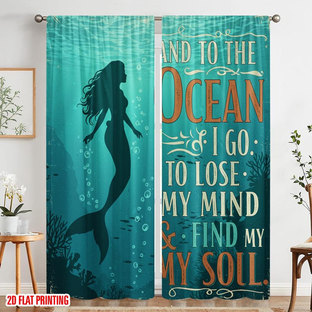 2pcs 2D Flat Printing Party Window Curtains Mermaid Ocean Mind Soul Polyester Without Electricity All Season Party & Holiday
