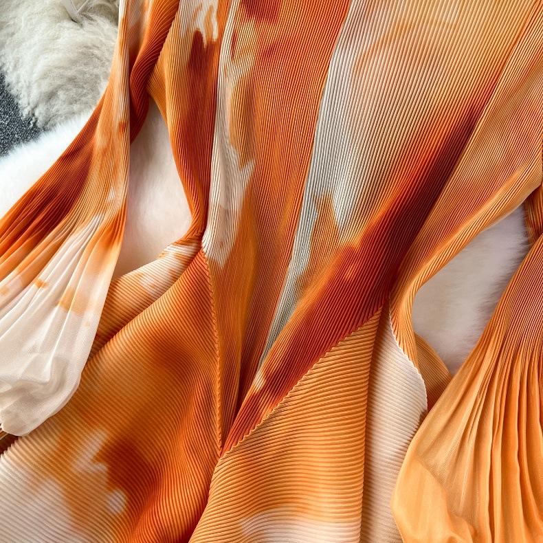 Französisches Kleid für Damen, leicht, luxuriös, schweres Plissee, schmal, langes Design, Swoosh-Druck