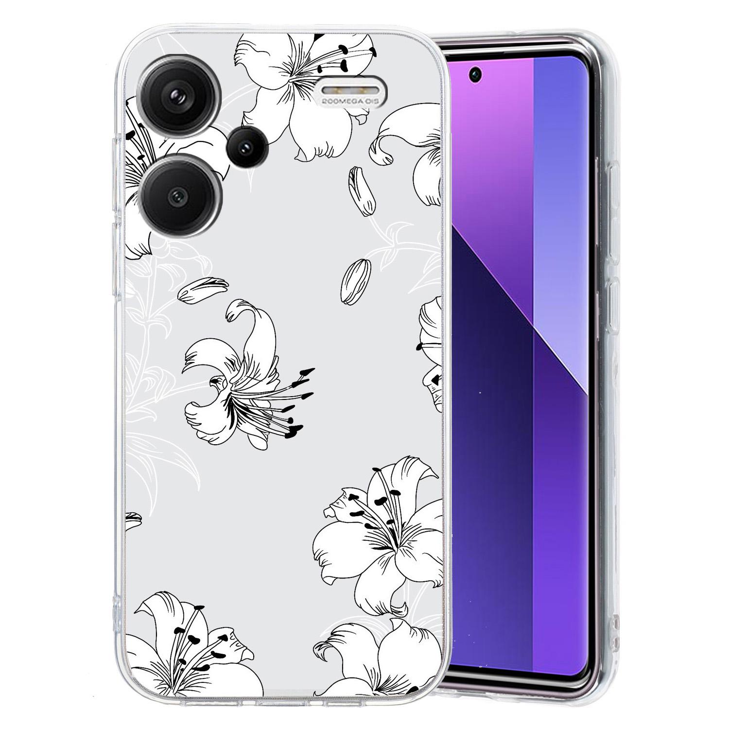 

For Xiaomi Redmi Note 13 Pro+ 5G Case Soft TPU Pattern Printing Phone Cover White Flower