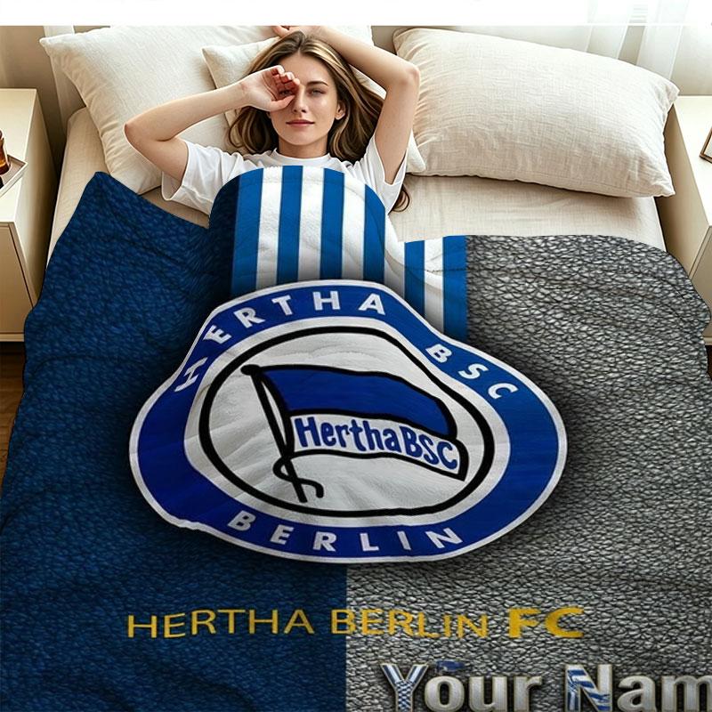 1PC Hertha BSC Custom Name Patterned Flannel Blanket Suitable For All Seasons for Home Decor Warmth and Comfort Gifts Holiday Present