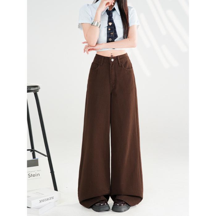 

Retro Maillard Coffee Women s Wide-Leg Jeans - Spring 2026 Slimming Floor-Length Pants Medium
