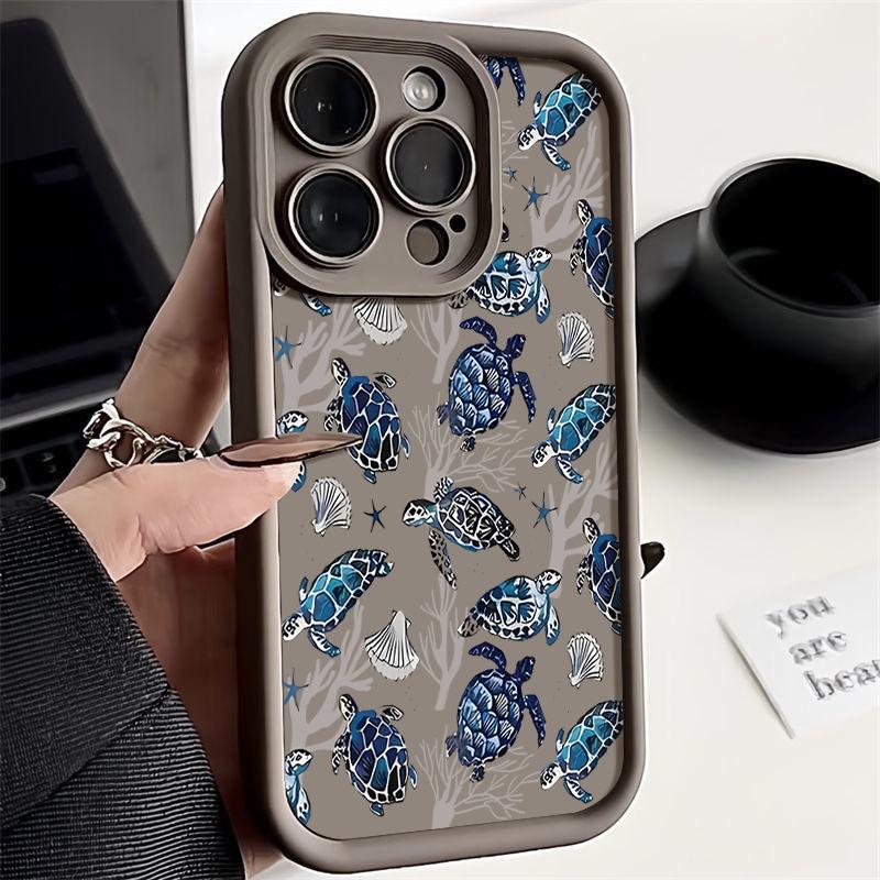 

Для iPhone 16 Pro 16E 15 Pro Max 14 13 12 11 чехол для телефона с рисунком коралловой черепахи, защита линз от падения, матовый противоударный мягкий бампер из ТПУ iPhone 14 Plus кофейный
