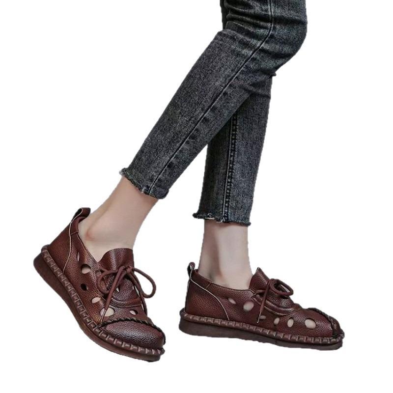 Casual retro beef tendon soft-soled non-slip sandals women's summer new flat-soled 2 casual hole shoes