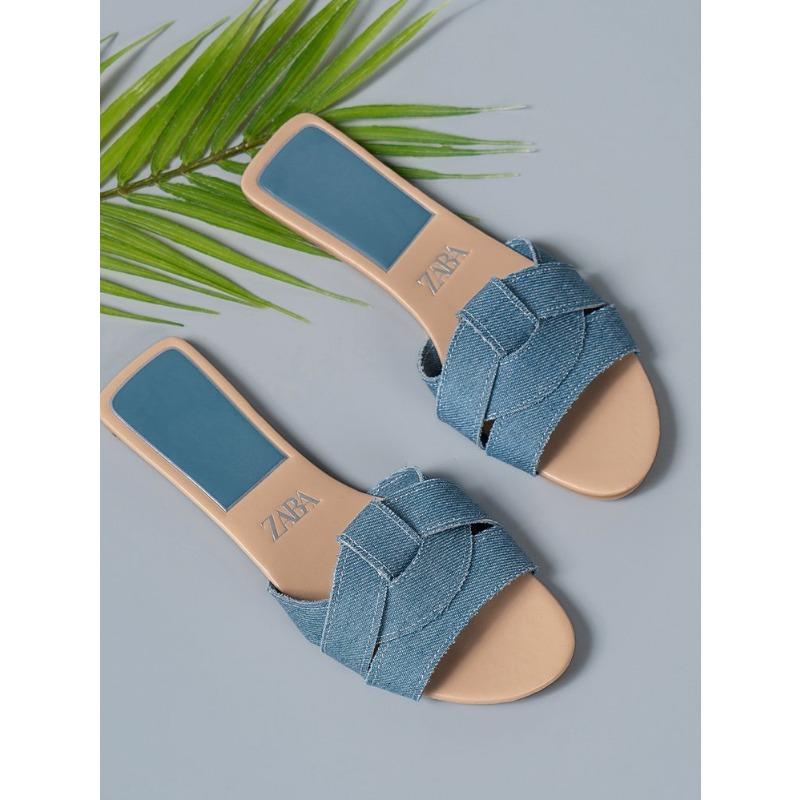 Large size flat bottom trend one-character slippers women's new cross solid color fashion slippers
