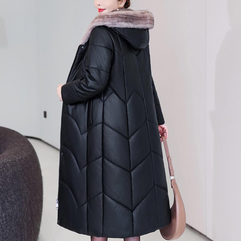 Winter Woman Faux Sheepskin Coats Hooded Elegant Thick Warm Winter Long Parkas Female Leather Jacket