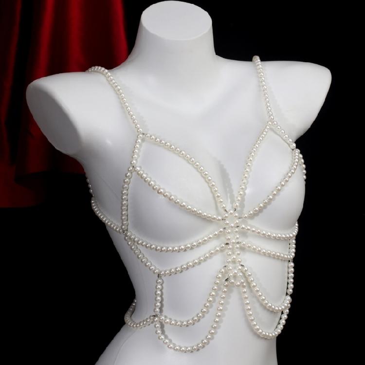 Modern Faux Pearls Body Necklace for Women Adjustable Strap Shoulder Chain Great for Celebrations and Day To Day Fashion