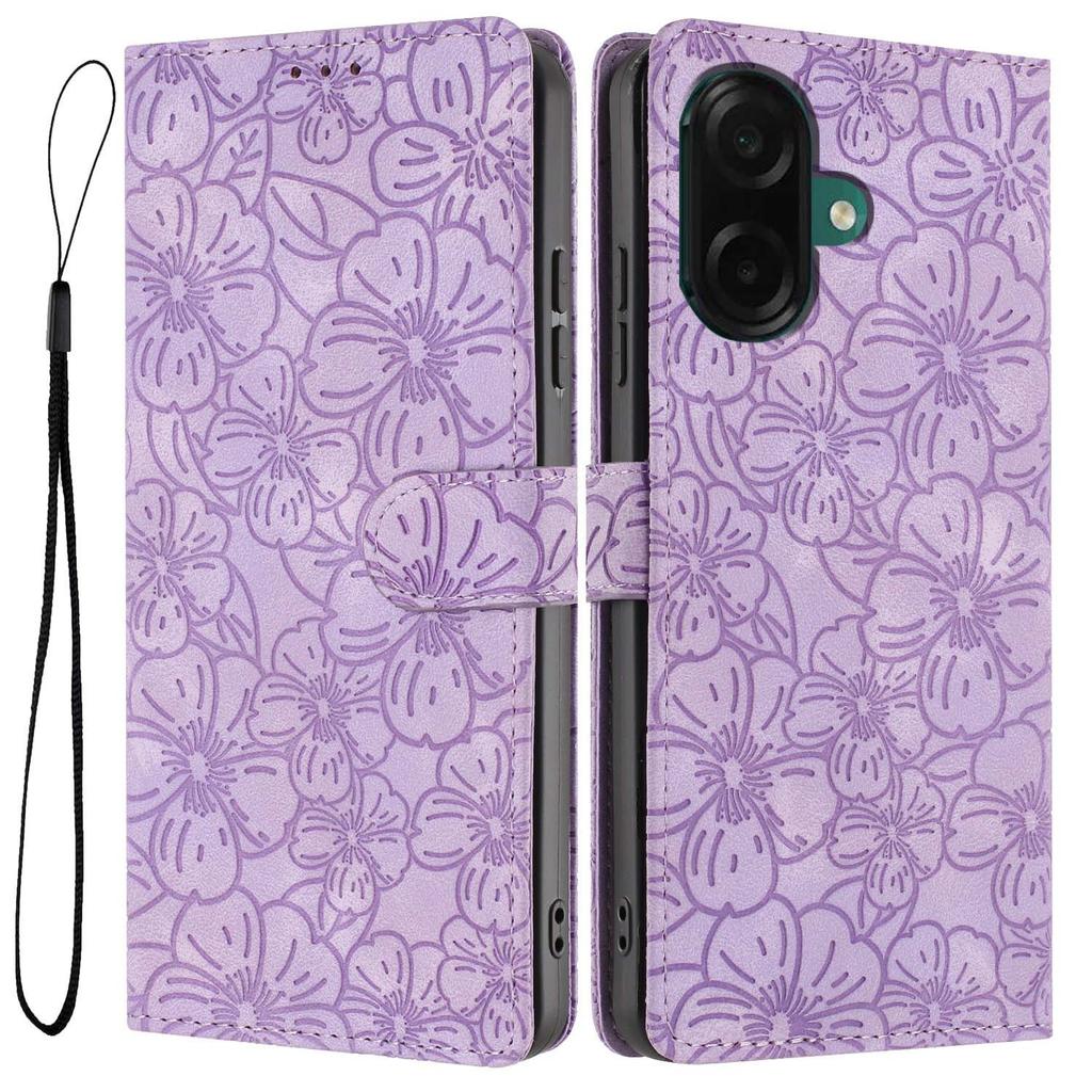 For Samsung Galaxy A07 4G/A06 4G/A06 5G Flip Case Cherry Blossom Pattern Leather Wallet Stand Phone Cover with Wrist Strap