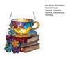 Floral Tea Cup And Book Suncatcher, Stained Glass Effect Window Hanging Ornament, DIY Acrylic Sun Catcher Puzzle Kit for Garden