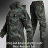 Men's Breathable Camouflage Suit Set: Durable Workwear and Tactical Jacket for Spring and Autumn.