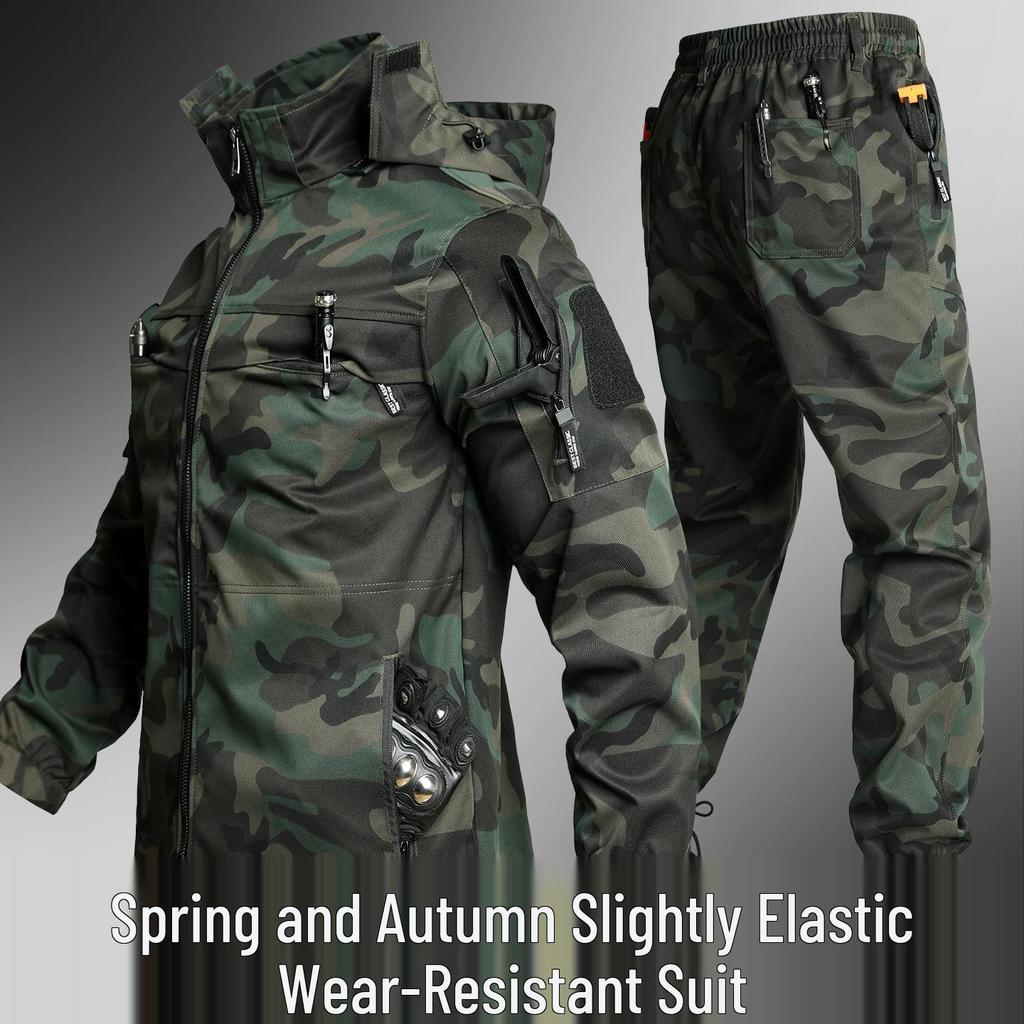 Men's Breathable Camouflage Suit Set: Durable Workwear and Tactical Jacket for Spring and Autumn.