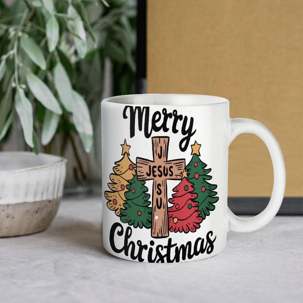 1pc 11oz blank ceramic mug, double-sided printed drink cup for home office, sturdy handle, smooth finish, practical for daily coffee lovers