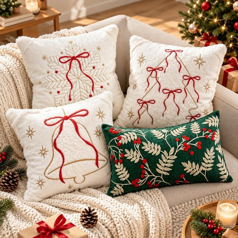 Xmas Tree Embroidered Pillowcase Christmas Tufted Pillow Covers New Cushion Covers  Holiday Party