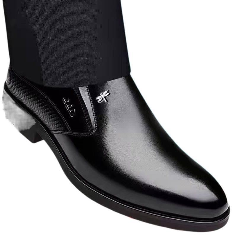Genuine Dragonfly Men's Comfortable Leather Wedding Shoes, Soft Cowhide, Lightweight, Height-Enhancing, Casual Style.