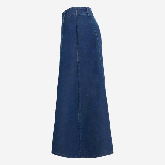 Denim Midi Skirt High Waist Large Hem Slimming Design Midi Skirt Solid Color Office