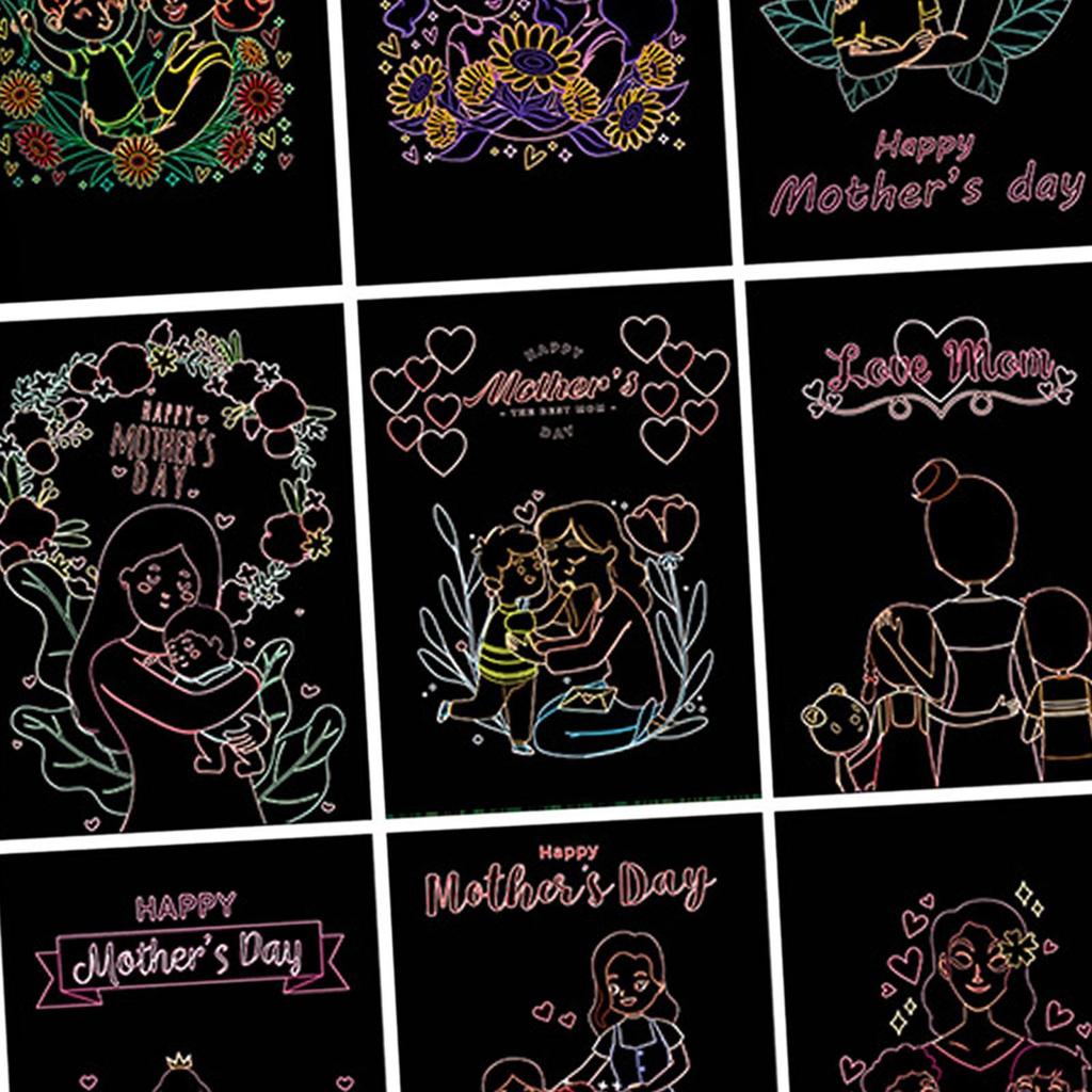 9 Pieces Scratch Paper Art Craft Kits Interactive Drawing Notes Boards Sheet for Gift Wrapping