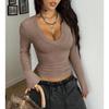 Women S Ribbed Knitted Long Sleeve V Neck Slim Fit Comfortable Sweater