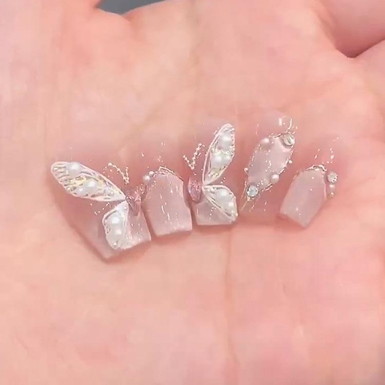 Wearing Nail Advanced Sense Spring and Summer Flash Diamond Butterfly Handmade Nail Piece Spice Girl Wearing Nail Piece