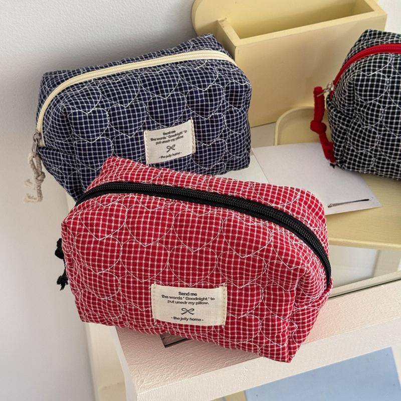 Neue Niedliche Kosmetiktasche für Damen Tragbar Reise Klein Kosmetiktaschen Mode Kariert Reißverschluss Kulturtasche Waschbeutel Aufbewahrungstaschen
