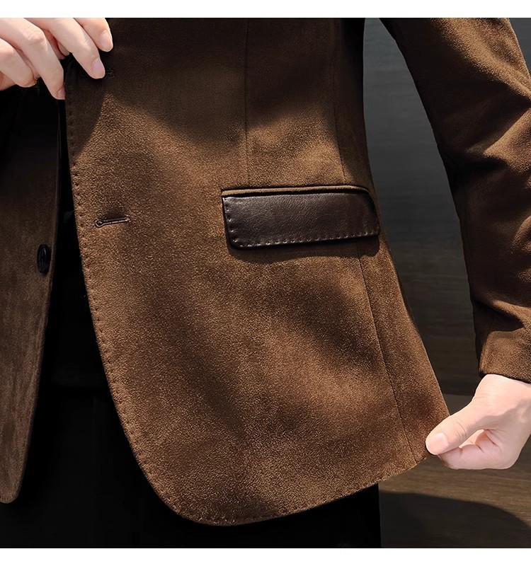 Skórzany 2025 Męski Khaki Szyty Blazer - Styl Hongkoński Jesień/Zima