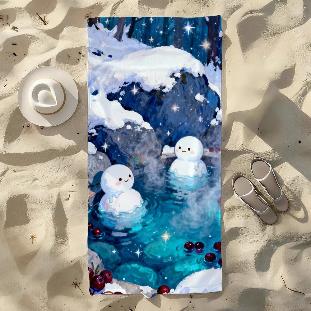 

Hot Spring and Snowman Towel For Swim Yoga Gym Quick Drying Soft and skin-friendly Beach Towels All-Season W40*H60(CM)