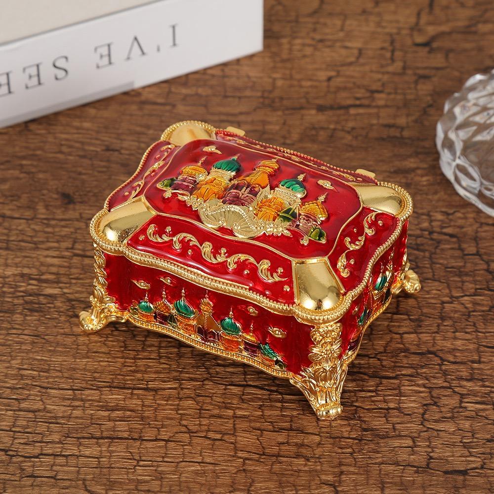 Mini Portable Jewelry Storage Box Bracelet Organizer,Embossed Castle Enamel Alloy Ring Storage Jar Dresser Display Decorative