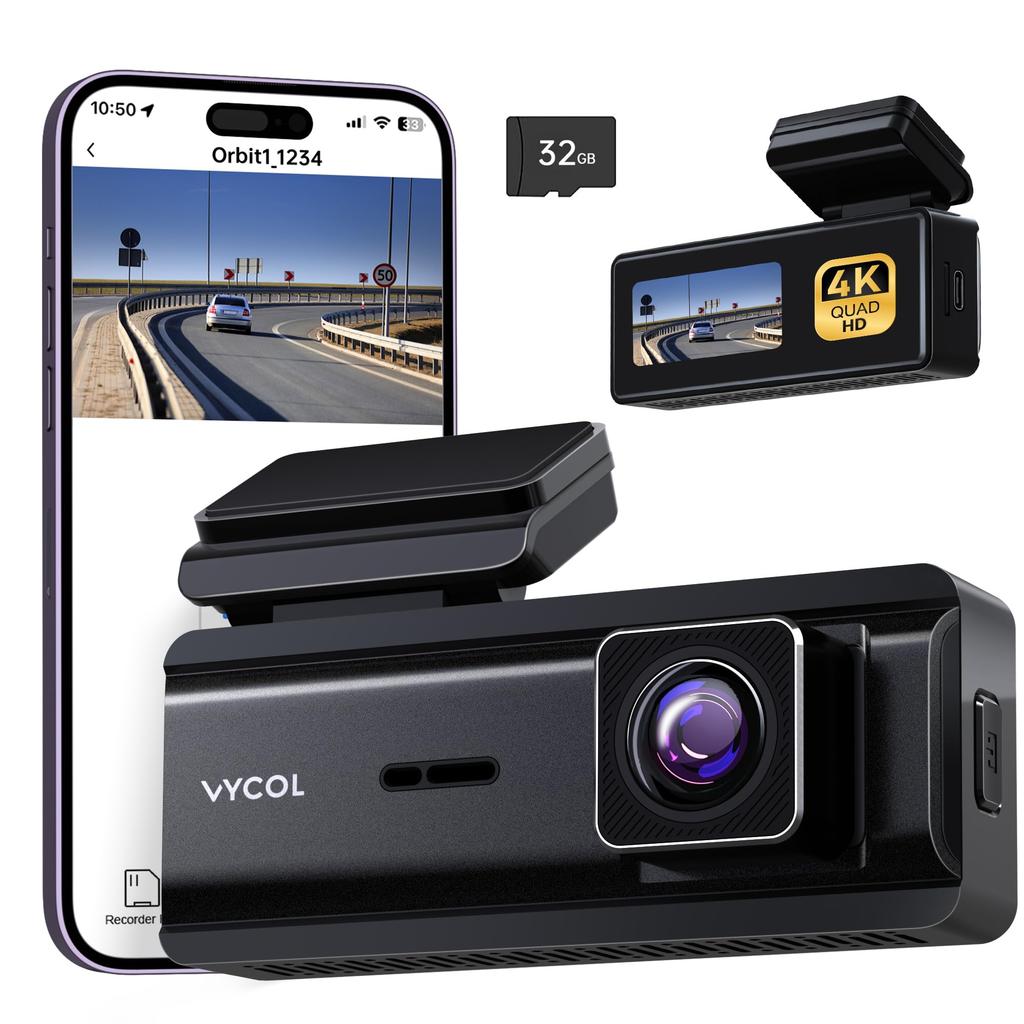 Vycol Dash Camera, Small, 2.5K, QHD, 1600P, 4 Megapixels, Ultra Night Vision, 150° Ultra