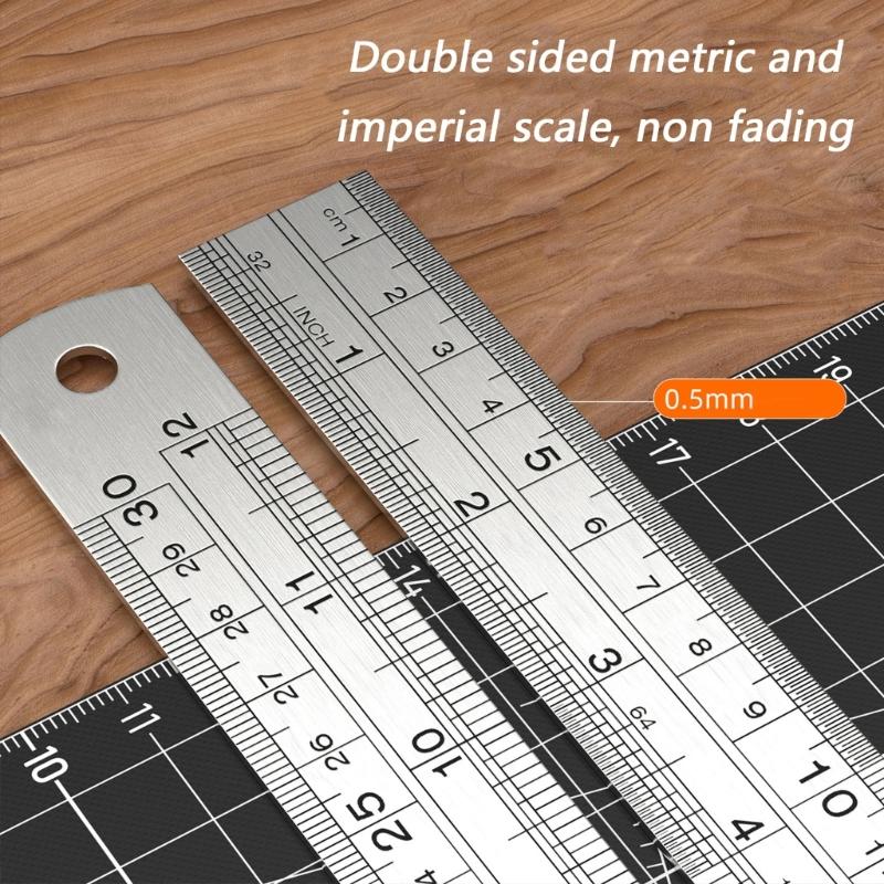 High Accuracy Steel Drawing Ruler with Double Scale System Metric Royal Etched Marks Easy To Use for Engineers