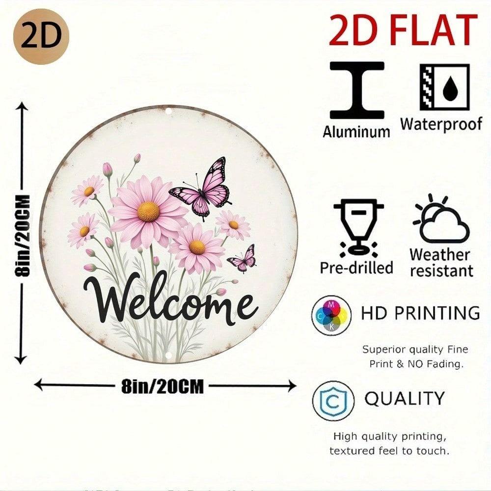 Vintage Floral Butterfly Welcome Metal Sign Wall Decor